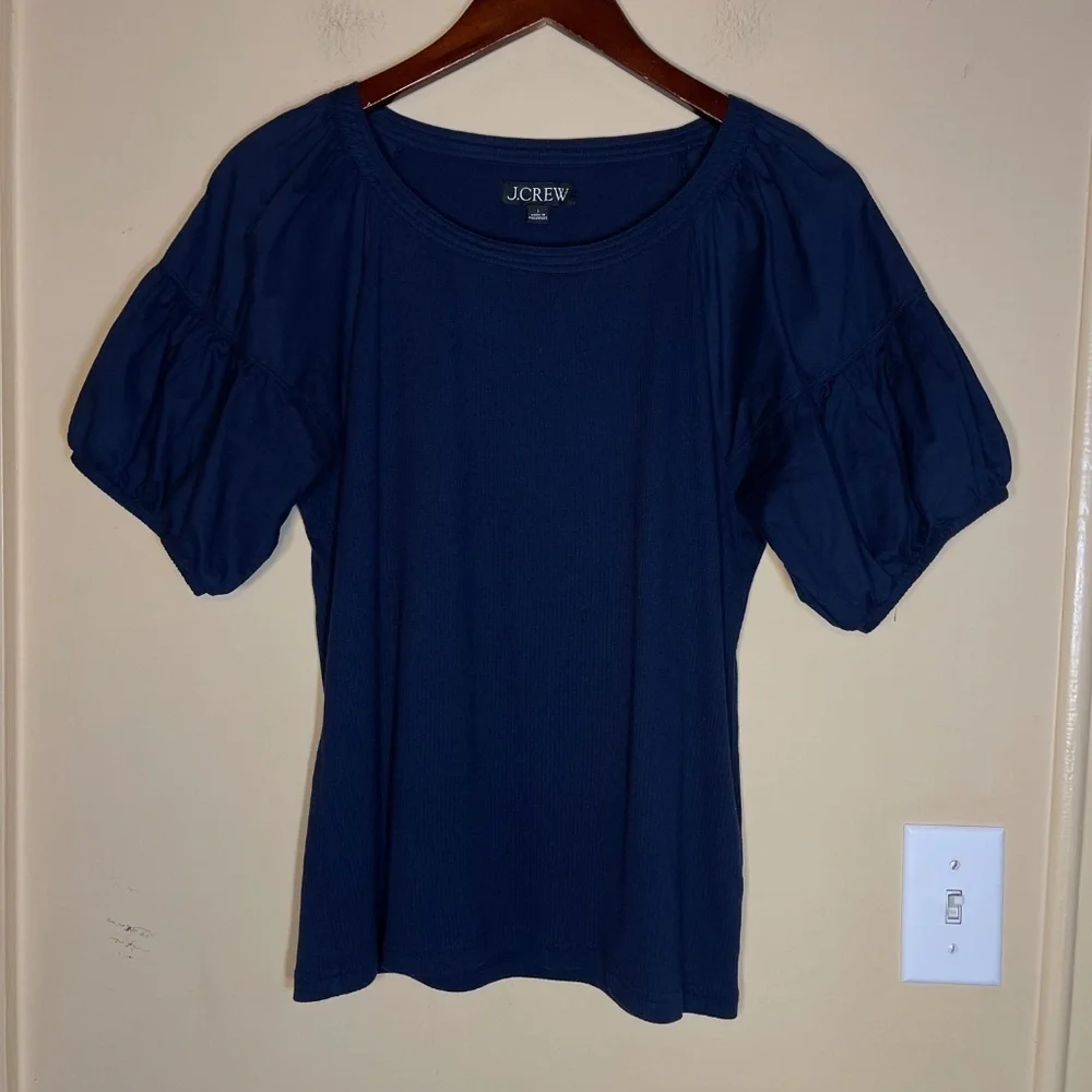 J. Crew Dark Blue Puff Sleeve Blouse